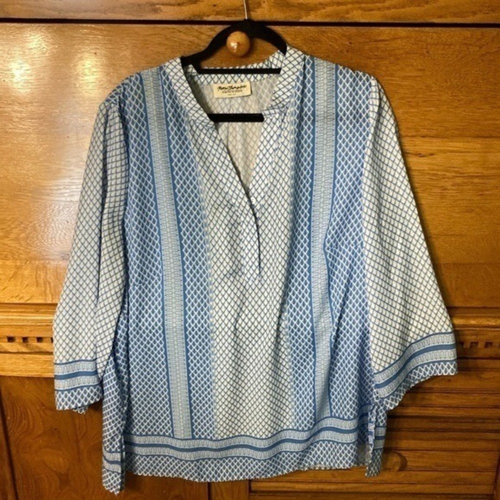 Norm Thompson Preppy Boho Chic‎ Geometric Tile Print Tunic Blouse Resort Wear